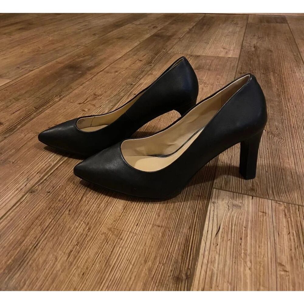 Antonio Melani Black Leather Block Heel Pumps Sz 9.5